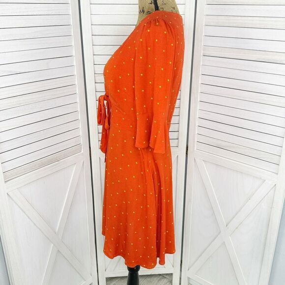 Free People All Yours Polkadot Flounce Sleeve Mini Dress Orange V Neck 4 - Picture 3 of 15
